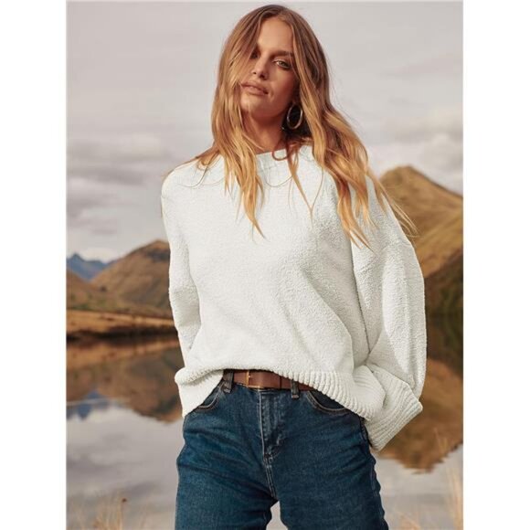 Women's Oversized Crewneck Fuzzy Knit Casual Chunky Warm Pullover Sweaters - Picture 5 of 6